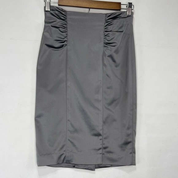 bebe Women Ruched Side Pleat Pencil Skirt Satined Size 2 - Picture 13 of 16